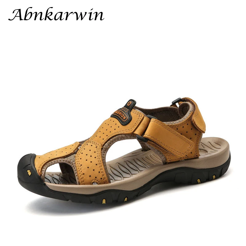 

Hot Men's Sandals High Quality Brand Shoes Beach Men Genuine Leather Leisure Shoes Outdoor Waterproof Sandalet 2018 Summer