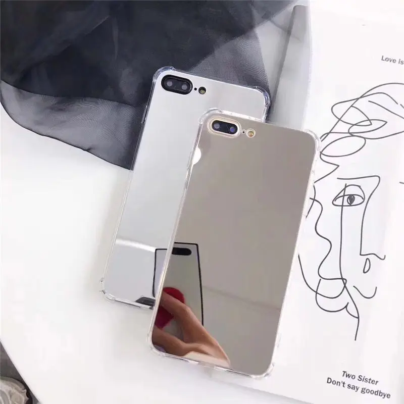 

Plating Mirror phone case cover for apple iphone 7 8 plus xr xs mas 360 full protection case transparent mirror cell phone case