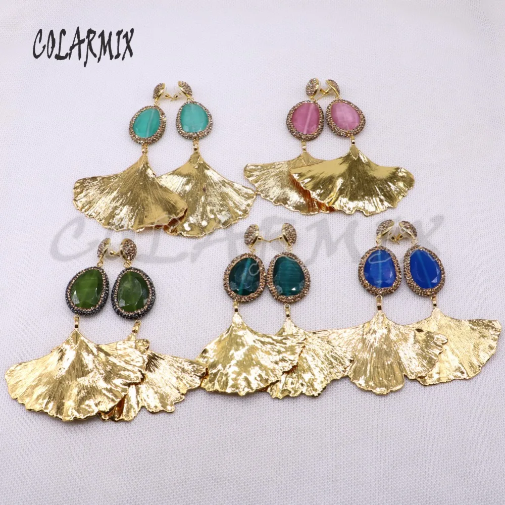 

3 pairs natural cat eye stone earrings wholesale jewelry with ginkgo leaf drop earrings jewelry earrings wholesale jewelry 4011