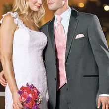 5 шт. серые мужские костюмы розовый платок галстук Последние дизайнерские костюмы брендовые модные Нотч лацкан вечерние смокинги выполненный на заказ для мужчин