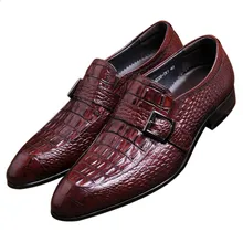 Crocodile grain brown tan black loafers dress shoes genuine leather business shoes mens wedding shoes with