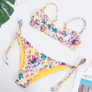 

Sexy Bikini Set 2019 Printed Swimsuit Swimming Suit For Women String Swimwear Floral Bathing Suit Mayo Beachwear Bathers Biquini