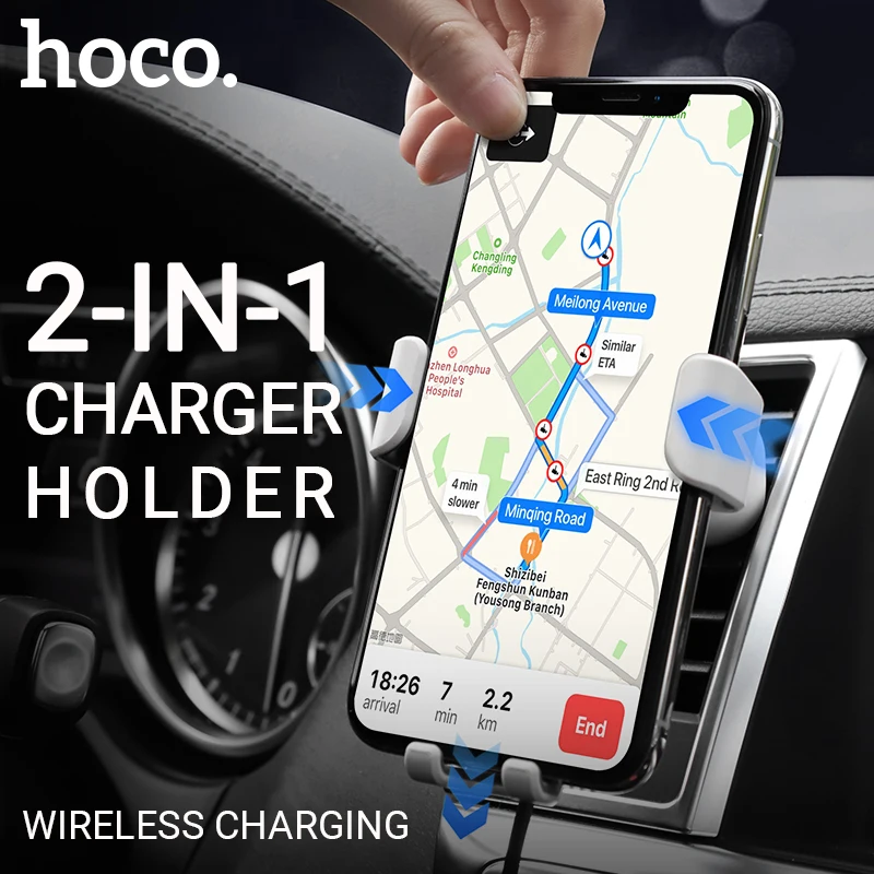 

hoco wireless charger car phone holder charging cell phone mount air outlet cradle for iphone samsung xiaomi android universal