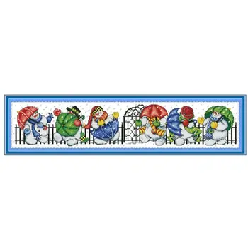 

OOTDTY Snowman With Umbrella DIY Handmade Needlework Counted 14CT Printed Cross Stitch Embroidery Kit Set Home Decoration