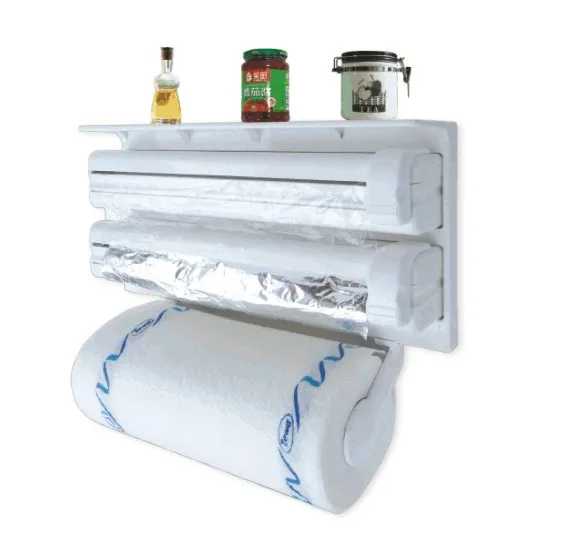 Kitchen Wrap Shelf Plastic Wrap Frame Triple Foil Paper Dispenser