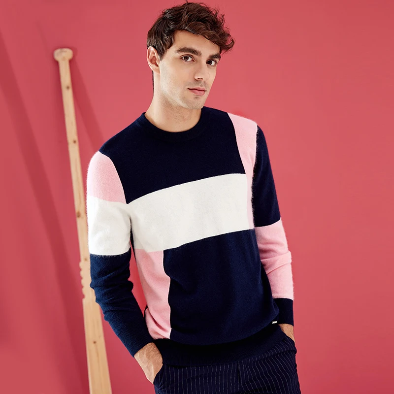 Aliexpress.com : Buy ZHILI Men's Crew Neck Contrast Color Cashmere Sweater from Reliable 