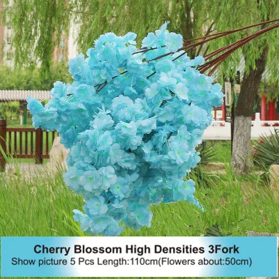 High Densities 4 6 fork Fake Cherry Blossom Flower Branch Begonia Sakura Tree Stem for Event Wedding Tree Deco Artificial Decora - Цвет: High 3 Fork