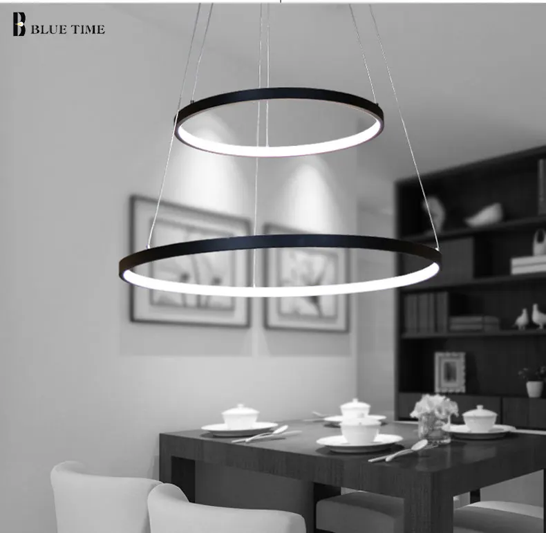 Nowoczesne LED żyrandol pierścienie Circle montowane sufitowe LED żyrandol oświetlenie do salonu jadalnia kuchnia czarny & biały & złoto -