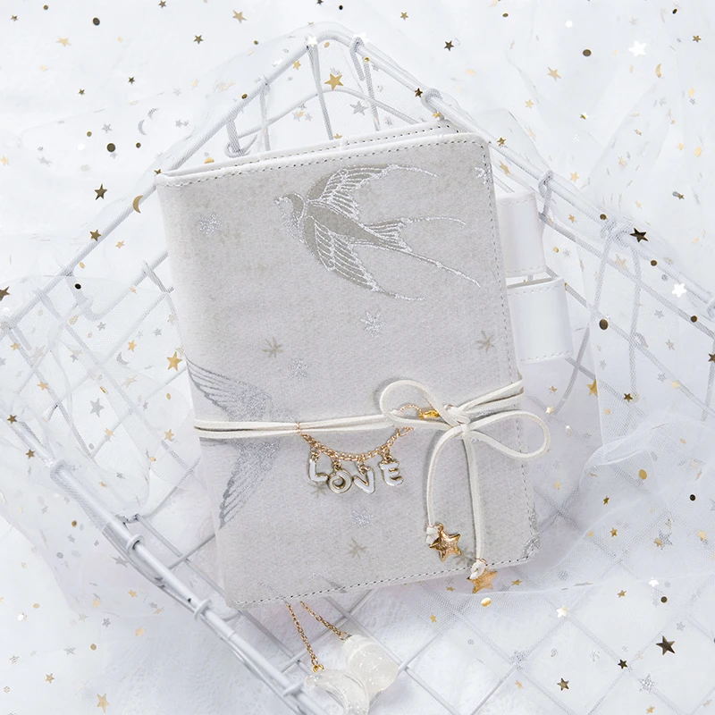 Snow goose series INS style Hot silver fabric Notebook Bandage Tassels Replaceable inner pages Diary Stationery School Supplies |