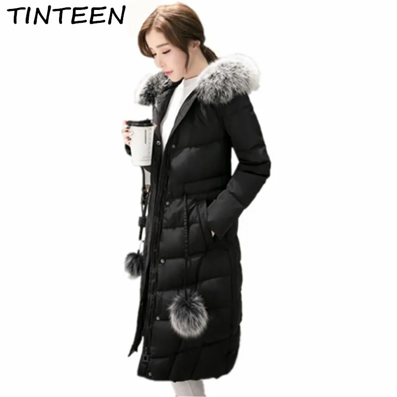 TINTEEN 2018 большой меховой зимнее пальто утепленная парка Для женщин длинное вниз