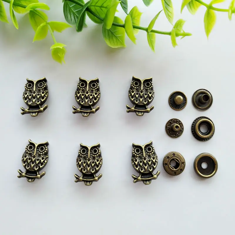 

6sets Owl Zinc Alloy Snap Fastener Press Stud Sewing Leather Combined Button Craft For Clothes Garment DIY Decoration15*21mm