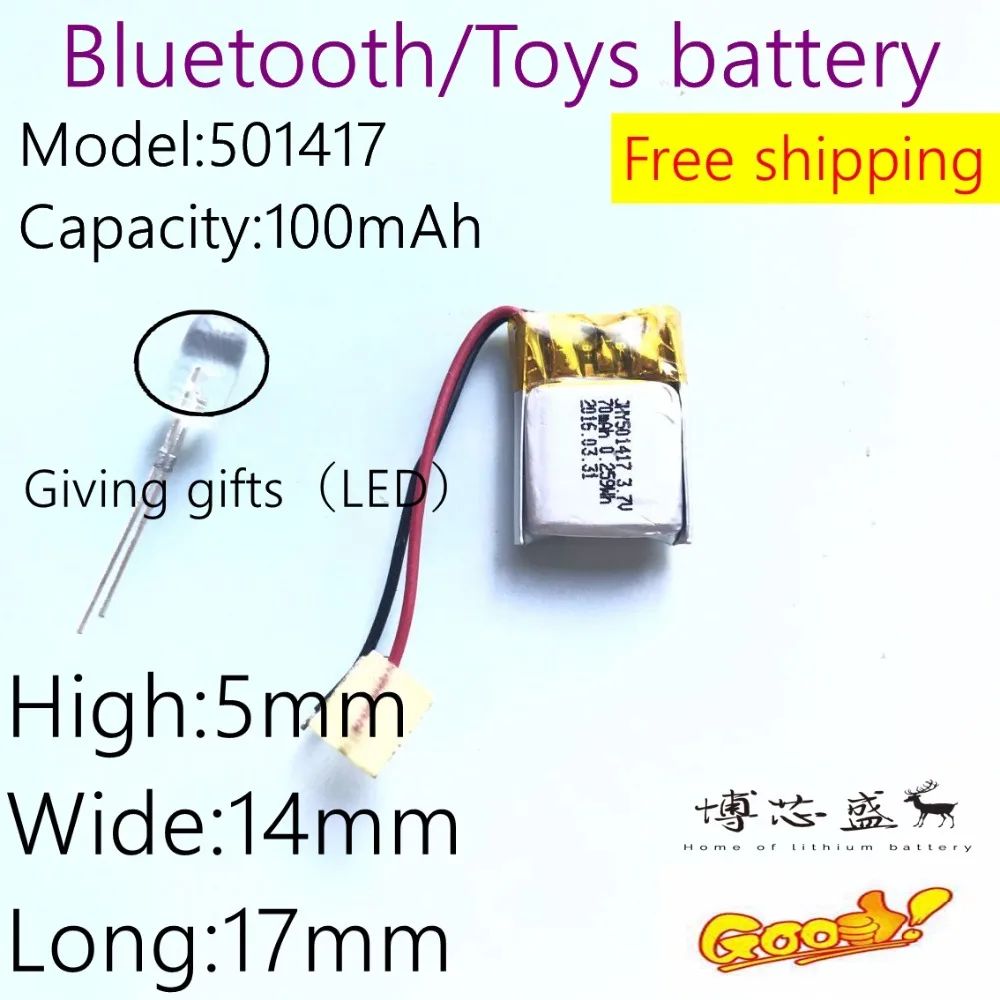 

3.7V,100mAH,501417 PLIB; polymer lithium ion / Li-ion battery for GPS,mp3,mp4,mp5,dvd,bluetooth,model toy mobile bluetooth