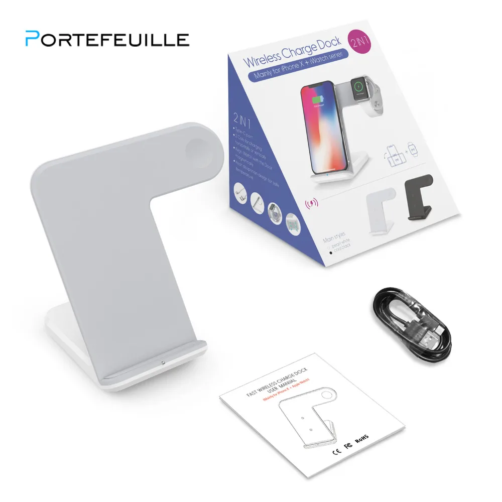 PORTEFEUILLE 2in1 Qi wireless charger Stand For samsung S8 S9 Plus S7 S6 Note 8 9 7 5 for iphone apple watch 4 induction | Мобильные
