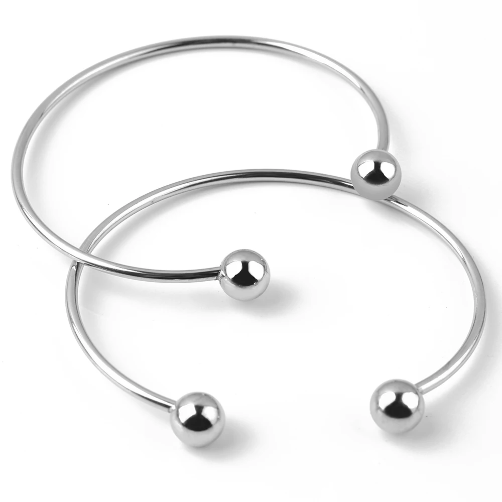 

2PCS Stainless Adjustable Cuff Bangle Bracelets Blank Silver Color Open Charm Wire Bangle Bracelet Base Setting Findings