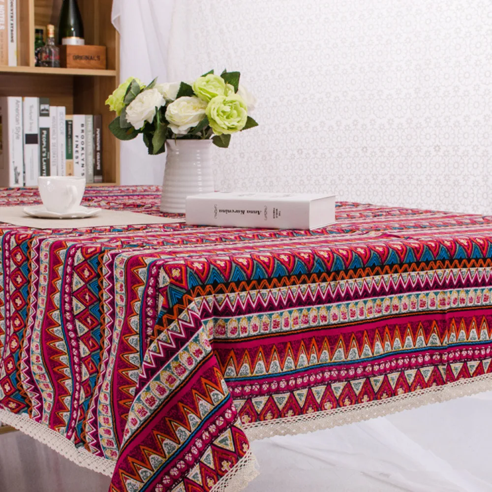 Bohemian style tablecloth cotton and linen hotel tablecloth geometric