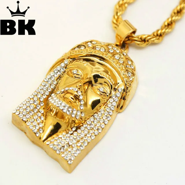 

Gold Color JESUS Christ Piece Head Face Hip Hop Pendant Necklace Charm Chain For Men and Women Trendy Holiday Accessories
