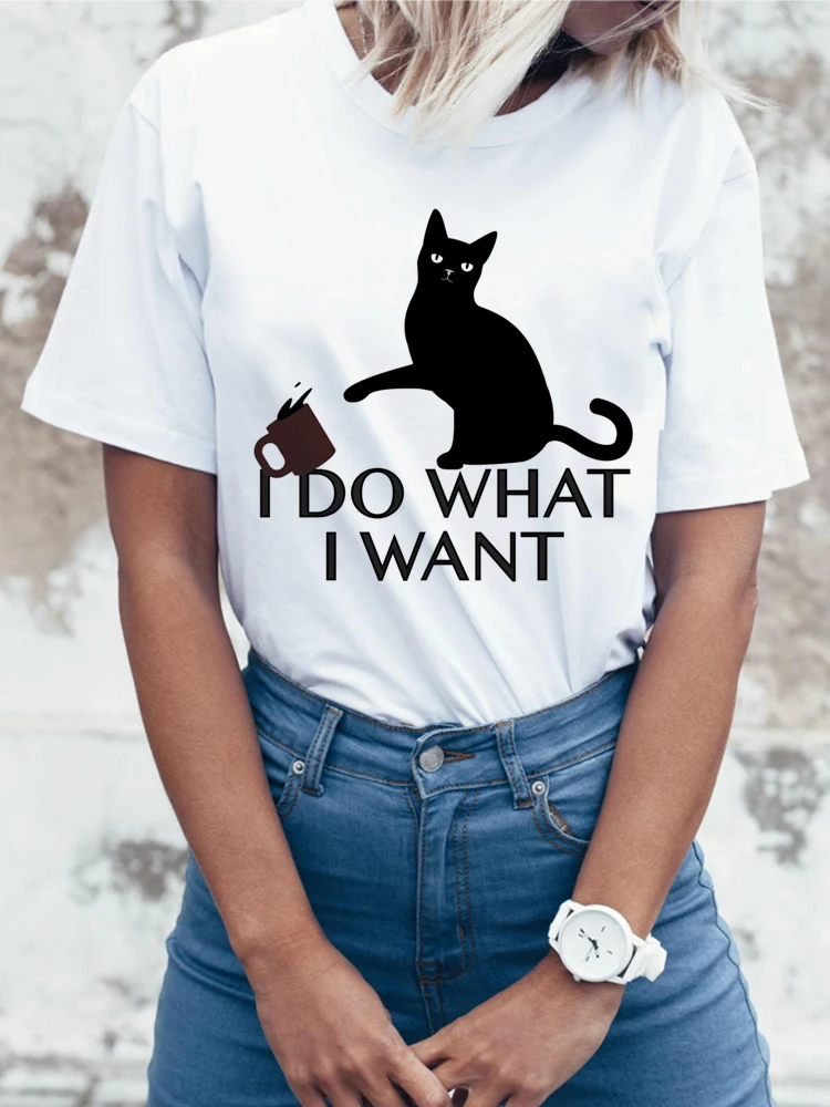 

Naughty Cat Women T-Shirt 2017 Summer Short Sleeve T Shirt Fashion I Do What I Want Printed Tee O-Neck Casual Tops