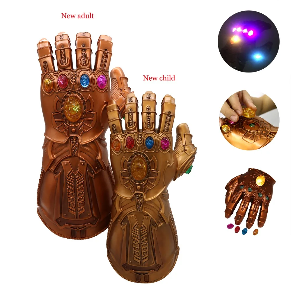

New Version Avengers Thanos Infinity Gauntlet LED Light PVC Gloves Adult Child Cosplay for Halloween Props LED Gems.