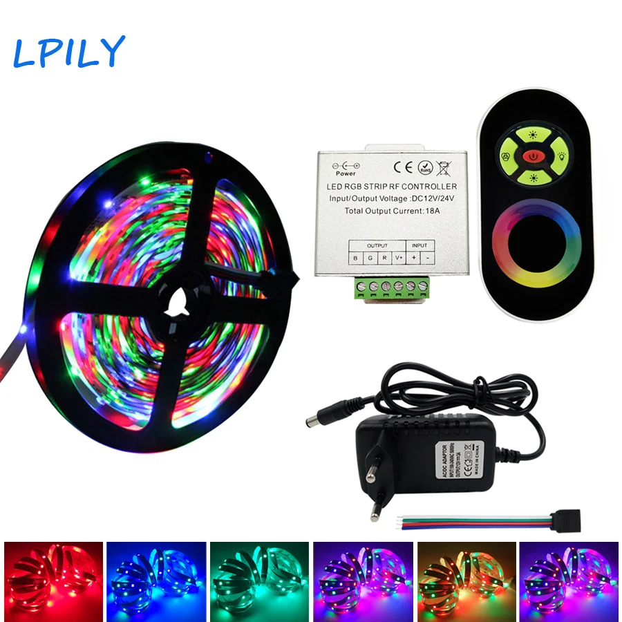 

IPILY 5m 10m 15m 20m RGB LED Strip SMD 2835 non waterproof rgb led ribbon +RF touch wireless dimmer remote controller IP20 IP65