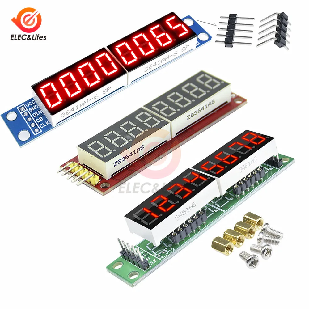 

MAX7219 LED Dot Matrix 8 Digit Digital Tube Display Control Module For Arduino 3.3V 5V Microcontroller 7-segment Red/Green/Blue