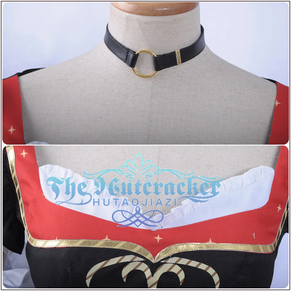 x_01Game LoveLive!Sunshine!! Aqours Bremen Band Ohara Mari Cosplay Costume Women Chocolate Maid Uniform Dress Ruffles Armlet +Hat  (4)