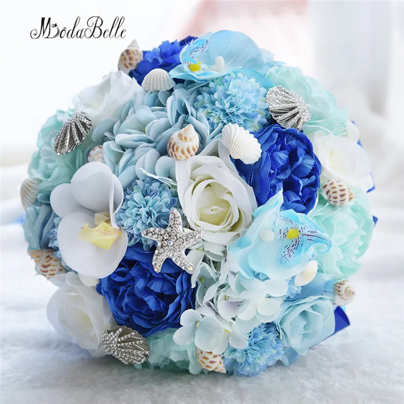 Синий пляж Свадебные цветы Свадебный букет горный хрусталь в виде ракушки искусственные букеты невесты 2018 Buque De Casamento Da Noiva