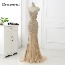 48 часов длинное вечернее платье с золотыми кристаллами Erosebridal Русалка официальная Женская одежда с коротким шлейфом vestido de festa ZLR018