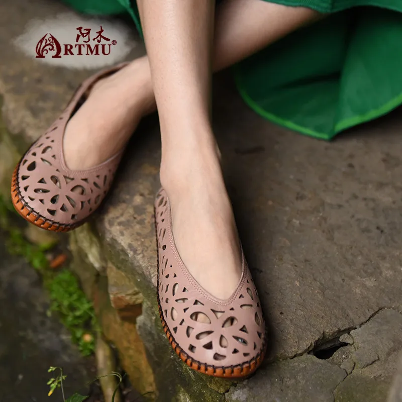 Artmu/Модная женская обувь; лоферы с перфорацией; повседневная обувь на плоской подошве; женская кожаная обувь ручной работы; женская обувь для вождения; sapato feminino