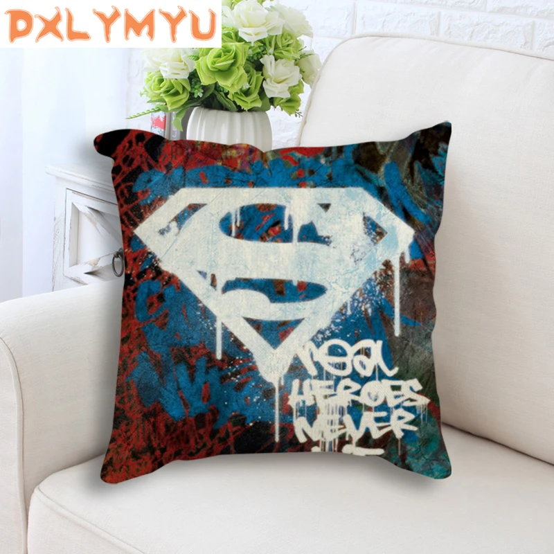 Льняная черная подушка для дивана стул супергерой Бэтмен Супермен логотип граффити DC Скандинавская Подушка, домашний декор