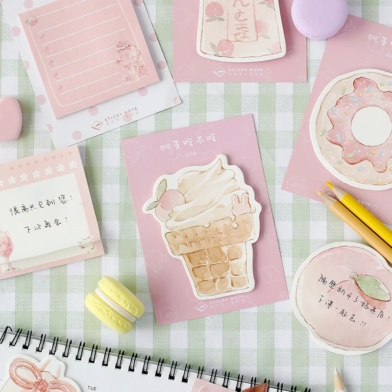 

7 pcs Pink Peach sticky note set memo pad Donuts Icecream Adhesive notepad marker post Stationery Office School supplies A6622