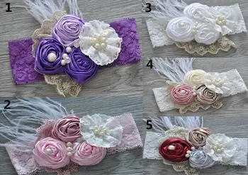 

Wholesale Girl Hair Band Satin Rose Flower Pearl Feather Lace Fashion Hair Accessories Photograph props Baby Gifts 15620