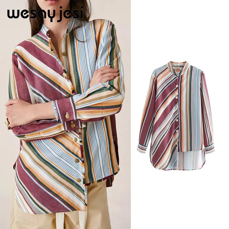 

2019 blusas mujer de moda england style long sleeve striped print turn-down collar neck kimono blouse womens tops and blouses