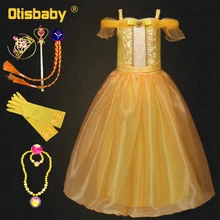 Детский костюм принцессы «Красавица и Чудовище» на Хеллоуин; Fantasia Belle; желтое платье для дня рождения; платья без рукавов для девочек