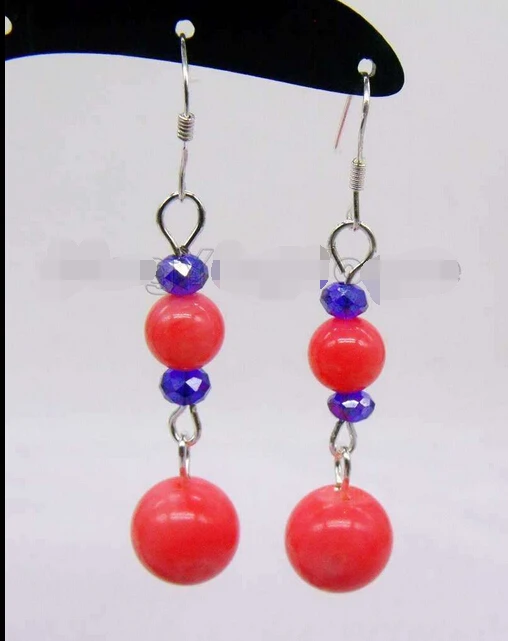 

Wholesale FREE SHIPPING >>> Big 10mm & 6mm Round Pink Coral Crystal Setting Alloy hook Dangle earring_COE08