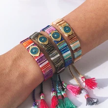 Bracelet d'amitié en acier inoxydable pour hommes et femmes, bijoux d'été, accessoires, mauvais œil, style boho, pierre naturelle