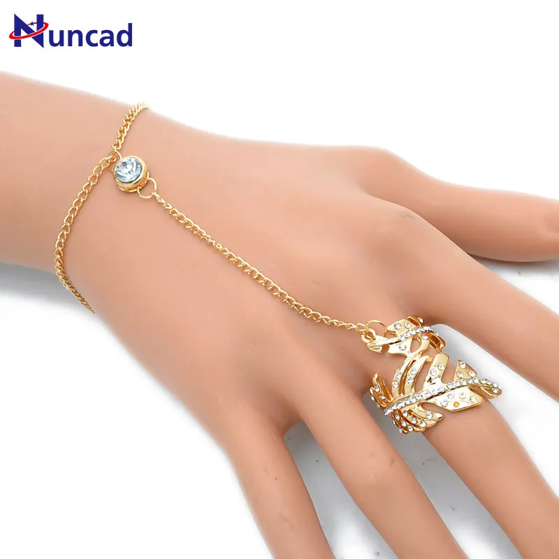 

2019 New Gorgeous Rhinestone Bracelet Bangle Connected Finger Ring Gold Silver Color Bangle Link Chain Jewelry Pulseras Mujer