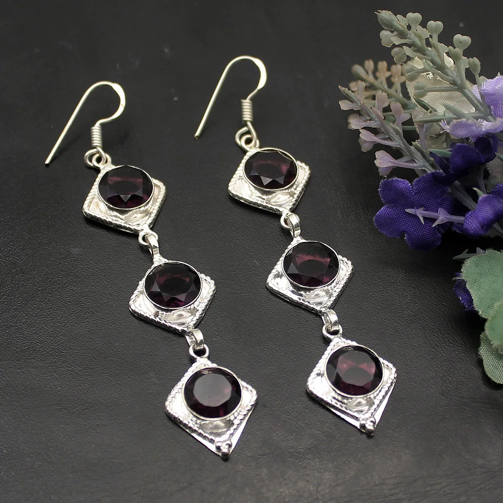 

Amazing Elegant Girls Jewelry Purple Amethyst925 Sterling Silver Dangle Earrings For Women 3 1/4 Inch A86