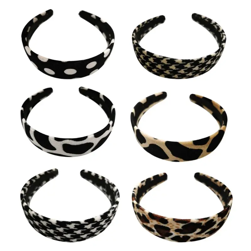 

Korean 90s Vintage Velvet Wide Headband Women Girls Leopard Plaid Polka Dot Wash Face Hair Hoop Casual Makeup Party Headpiece