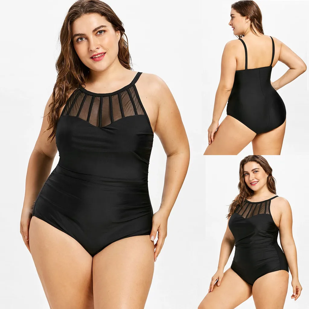 one piece swimsuit sexy monokini one-piece swimsuit plus size Womens Fashion Solid Plus Size Swimwear Bikin Beachwear#D