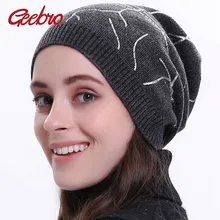Geebro Для женщин геометрическим принтом кашемировая шапка Повседневное зимнее, связанное из шерсти Шапки Осенняя Женская печати шапочка Кепки DQ415M