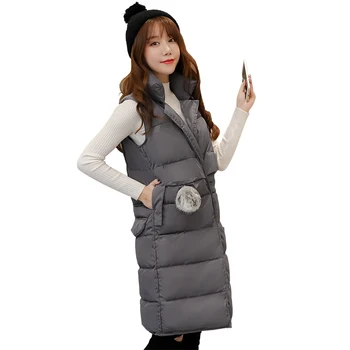 

KUYOMENS Winter Vest Women 2018 New Fashion Waistcoat Slim White Color Vest Down Cotton-padded Stand Collar Long Vest Female