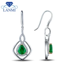 Для женщин ювелирные изделия Фантастический Великолепная Груша 6x8 мм Изумруд Серьги в твердой 14Kt из белого золота с бриллиантами Ювелирные изделия с драгоценными камнями WP039