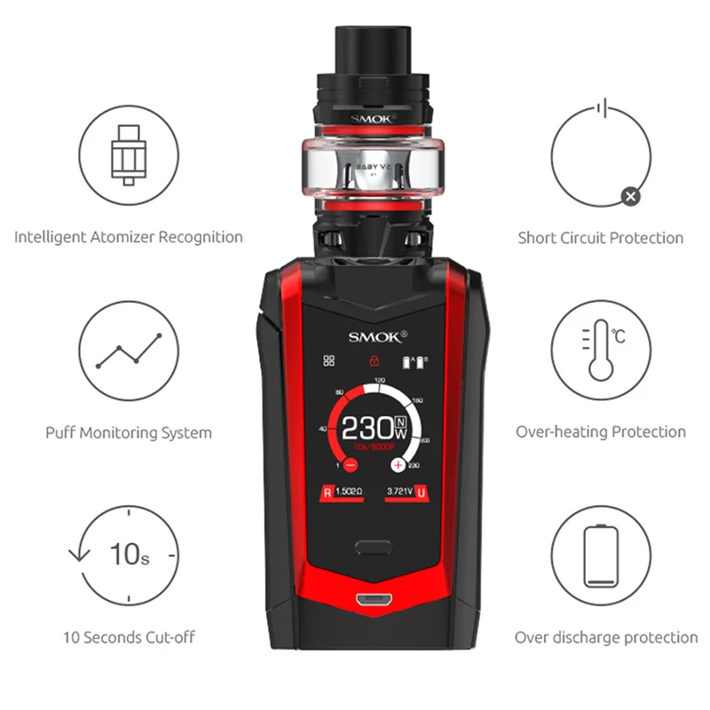 Оригинальный набор SMOK specias 230W Mod с аккумулятором 18650 5 мл вейп комплект TFV8 Baby V2 Tank