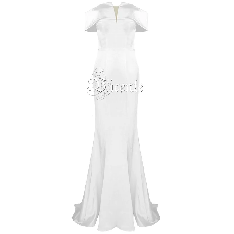 VC,, новинка, шикарный комплект из двух предметов, сексуальное Сетчатое платье без бретелек с открытыми плечами, вечерние платья знаменитостей, длинное платье - Цвет: Белый