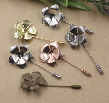 

30mm Blank Brooch Bases Vintage Filigree Flower Brooches Pins w/ Stopper Pins Diy Crafts Settings Findings