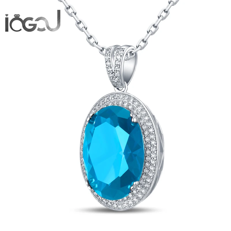 

IOGOU 925 Sterling Silver Big Light Blue White Gold Color Pendants for Necklace Oval Cut Sona Men Party Hip Hop Pendants Gifts