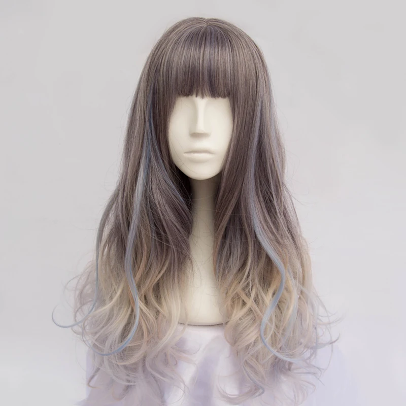 

Lolita 60cm Long Wavy Mixed Color Ombre Bang Halloween Cosplay Full Wig+Cap