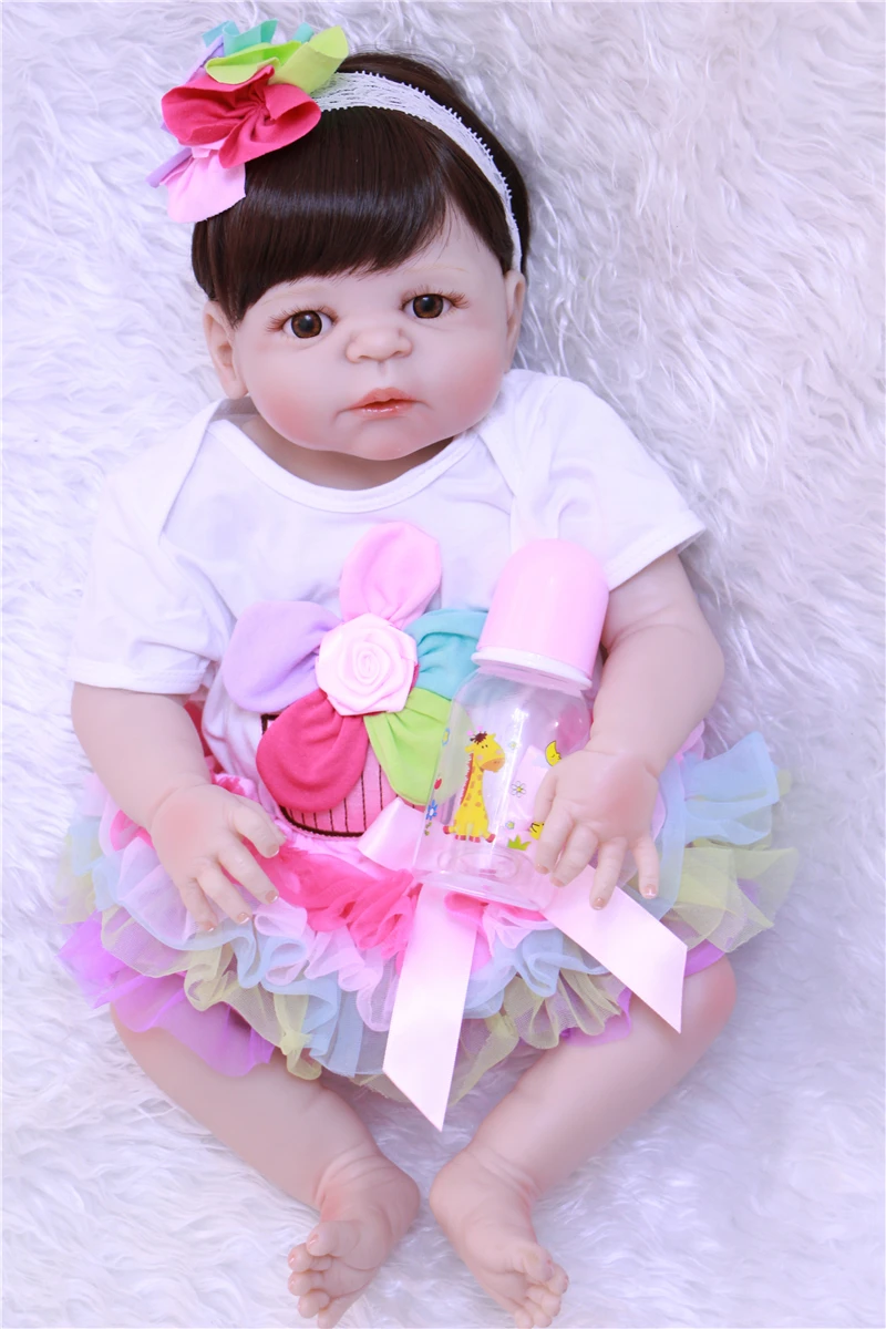 Wearing sun flower clothes 55cm Bebe Reborn Doll Hard Silicone Girl Toy Reborn Baby Doll Gift for Children play house Baby Doll