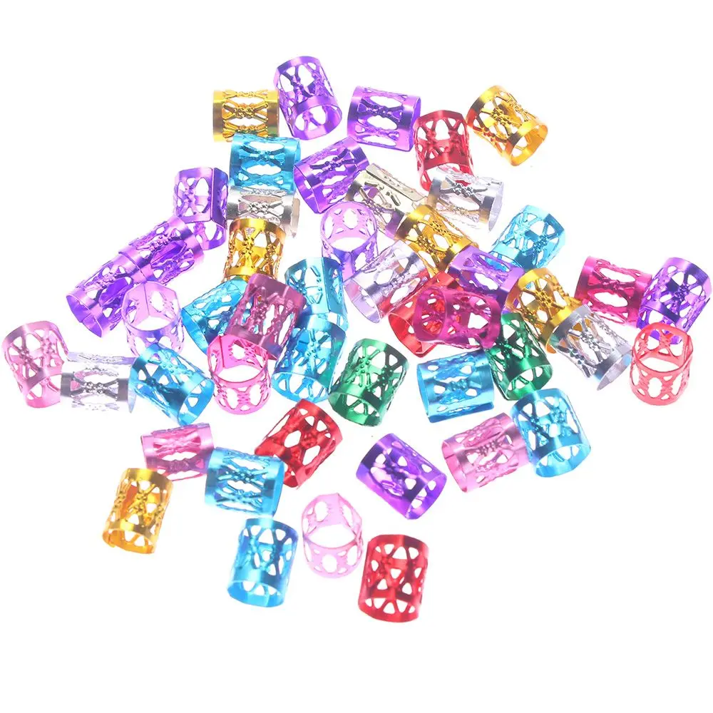 50pcs Fashion Women 8mm Dreadlock Beads Adjustable Hair Braid Rings Cuff Clips Tubes Jewelry Hair Accessories