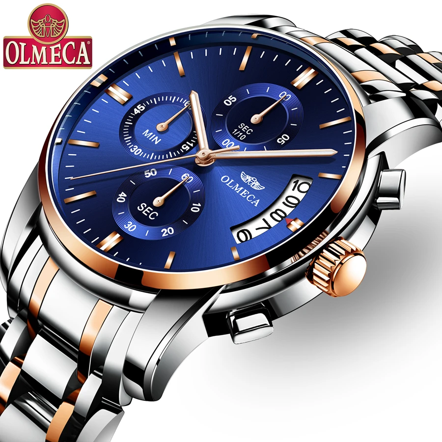 Quartz Watch Men Luxury Top Brand Olmeca Mens Calender Waterproof Stainless Steel WristWatch Relogio Masculino | Наручные часы